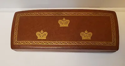 Vintage SHIELDS Brown Leather With Gold Crowns Travel Jewelry Box  • $9