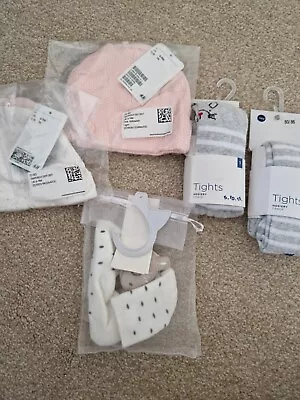 Baby Girl Bundle H&M Hats 5.10.15 Tights With ABS And Teddy Socks 6-9 Months  • £4
