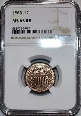 NGC MS-63 RB 1865 Two Cent Piece Highly Lustrous Red-Brown Specimen! • $150