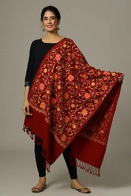 Kashmiri Embroidery Indian Shawl Stole Scarf Wrap (Maroon 30 Inch X 80 Inch) • £29.99