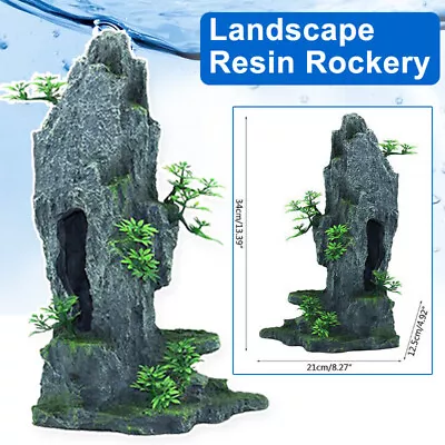 Aquarium Mountain View Rock Cave Stone Tree Decoration Fish Tank Ornament 34CM • $36.99