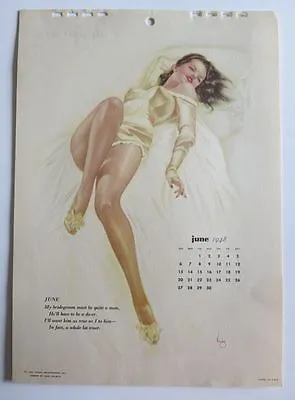 Authentic June 1948 Varga Pinup Girl Calendar Gorgeous Flirty Brunette • $44
