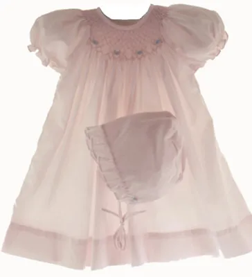 Petit Ami Dress Infant Girls Pink Smocked Dress & Bonnet NWT Preemie-9m • $32.24