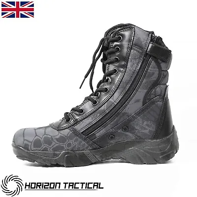 Horizon Tactical Black Side Zip MULTICAM Camouflage Airsoft Army Combat Boot UK • £25.99