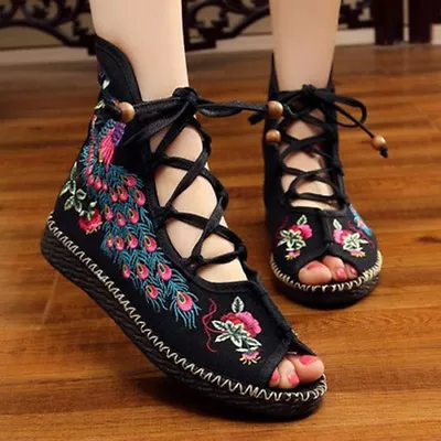 £25.79 • Buy Womens Slipper Chinese Flat Fashion Shoes Embroidered Floral Handmade Sandals Sz
