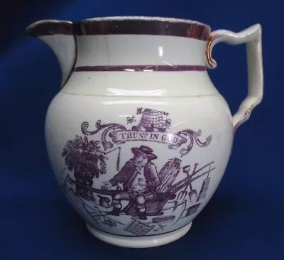 Antique Staffordshire Farmers Motto Pink Luster 5.75 H Pitcher • $89.99