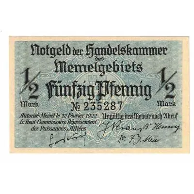 [#629681] Banknote Memel 1/2 Mark 1922 1922-02-22 KM:1 UNC • $71.44