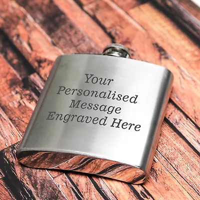 £7.25 • Buy Personalised Engraved Stainless Steel 6oz Hip Flask - WOW!!