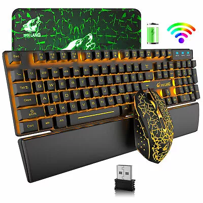 $54.05 • Buy AU Wireless Gaming Keyboard Mouse And Wrist Rest RGB Backlit USB For PC Computer