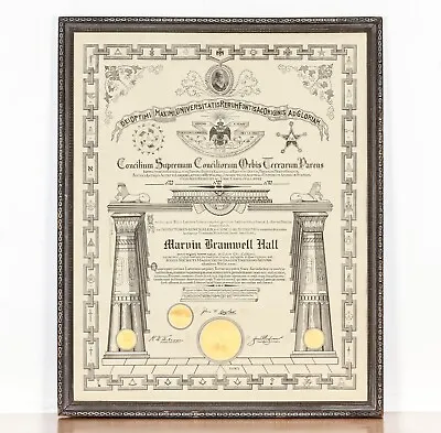 1929 Freemason Masonic Degree Certificate In Frame Gorgeous Memorabilia! • $250