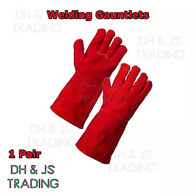 Red Superior Mig Welding Gauntlets Protective Gloves Heat Resistant Leather • £9.99