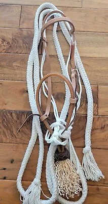 Leather Rope Nose Horse Hackamore Bosal NWT Cotton Reins Training Colt Starting • $65