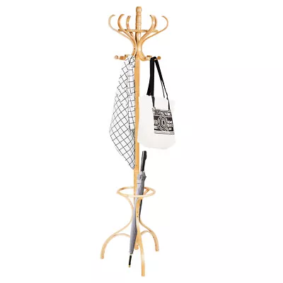 Wooden Rotating Coat Hat Hanger Free Standing Hallstand Umbrella Stand 12 Hooks  • £39.95