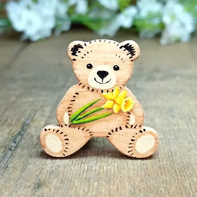 Daffodil Teddy Bear Brooch Handmade Daffodil Badge Gift Welsh Flower Pin • £9.70