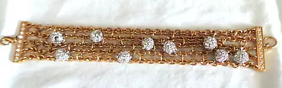 Nolan Miller Gold Tone Link Chain Bracelet & Silver Tone Ball & Clear Crystals • $18