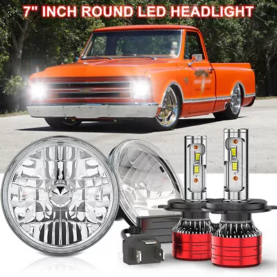 2x Chrome 7Inch Round LED Headlights Hi-Lo Fit Chevy C10 C20 G10 G20 Nova Pickup • $129.99