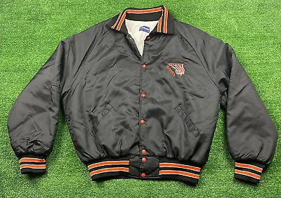 Vintage 80’s Hoops Satin Jacket Black & Orange Size X-Large Embroidered • $50