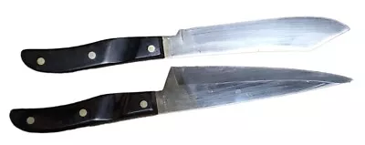 Vtg Ekco Arrowhead 7.75” Chef 7.5 Butcher Knife Set Made In Usa Wood Handle Mcm • $19.98