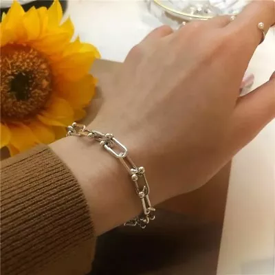 £17.99 • Buy 925 Sterling Silver Handmade Thick Chunky Chain Links Vintage Style Bracelet