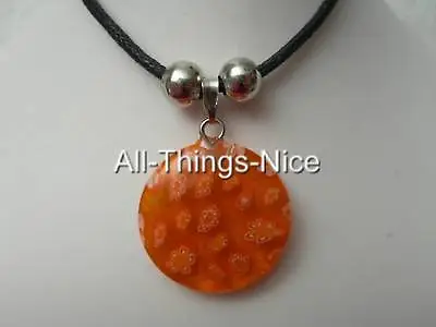 MILLEFIORI Murano Glass 20mm Flower CIRCLE Orange Pendant Necklace Jewellery • £2