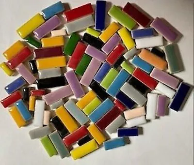 100 Tiles Ceramic Rectangle Mosaic Tile Pieces - Mixed Colors - Mixed Sizes • $7.50