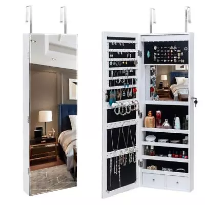 Beauty Door Wall Mounted Hanging Jewelry Cabinet Armoire Storage W/LED Light • $78.99