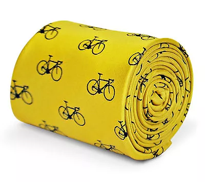 Yellow Mens Tie With Racing Bike Pattern Bicycle Cycling Frederick Thomas • £15.99