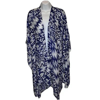 Michael Stars Shawl Blue & White Patterned Abstract Boho Wrap Sarong One Size • $19.25