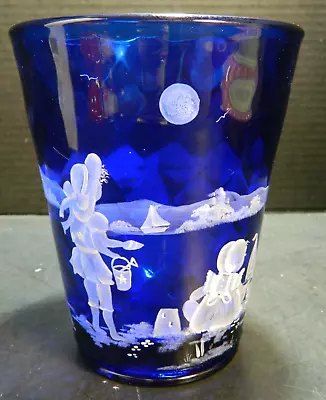 Fenton LE Hand Painted Mary Gregory By Barley Optic Diamond Cobalt Blue Vase 1/3 • $251.99