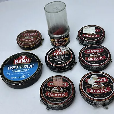 Lot Of 8 Vintage Kiwi Polish Tins Boot Shoe Brown Black Wet Pruf  • $18.74