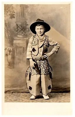 RPPC Cowboy Boy Chaps Pistol Hat Adorable Buckaroo Studio Postcard C.1940 • $57.99