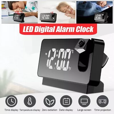 Digital Projection Table Alarm Clock LED Temperature Date Display Dimming New UK • £12.25