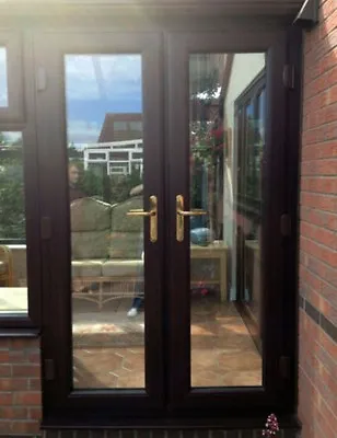 Rosewood UPVC French Doors / BRAND NEW / BRASS Handles / GOLD Spacer Bars • £530.53
