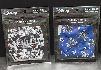 Lot Of 2 Mickey Mouse & Stitch Print Adult Face Masks Disney BioWorld • $8.49