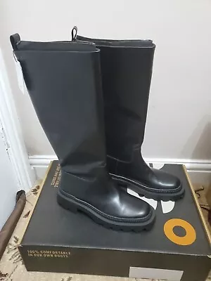 Mango Womens High Boots With Track Sole Black Size UK 6 EU39 • £25