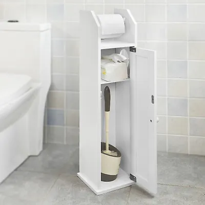 £22.99 • Buy White Wooden Portable Toilet Roll Paper Tissue Bathroom Cabinet Storage Holder