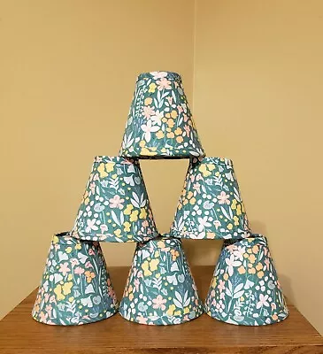 Chandelier Mini Lamp Shades: Set Of 6: Teal Green Floral Print Fabric • $45