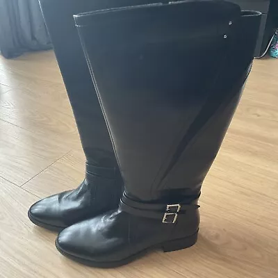 Ladies Size 9 EEE Curvy JD Williams Black Knee High Boots Low Heel • £60