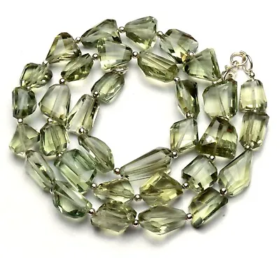 Green Amethyst Prasiolite Gem 11 To 16 Mm Size Faceted Nugget Beads Necklace 19  • $29.60