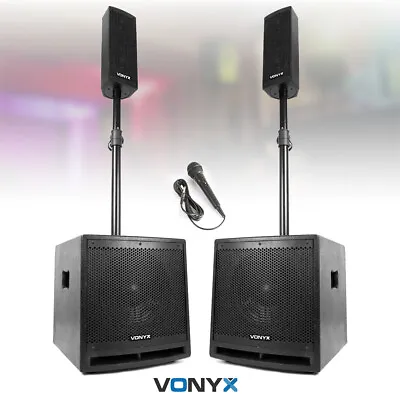 Vonyx VX1000 Active PA Speaker System With Mounts & Mic Bluetooth Mobile DJ Set • £369