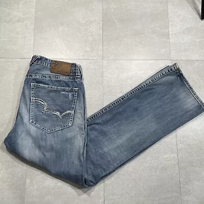 Big Star Pioneer Bootcut Jeans 34L Distressed Stone Wash Denim Blue Men Western • $25