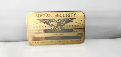 Gold Tone Metal Social Security SS Card  + US Flag USA NEW BLANK 3  X 2  • $6.95