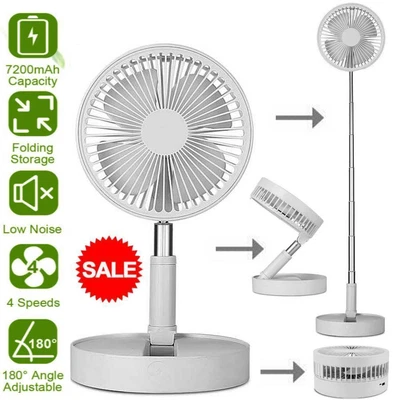 £31.27 • Buy Stand Fan Portable Folding Pedestal USB Rechargeable Telescopic Table Floor Fan~