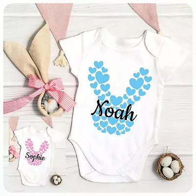 Baby Bodysuit Easter Heart Bunny Vest Newborn Grow Shower Gift Personalised • £6.99