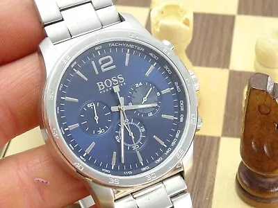 HUGO BOSS 42mm Man's Blue Dial Designer Bracelet Chronograph Wristwatch • £17