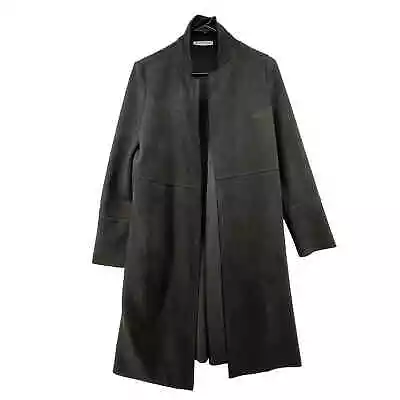 Zara Size XS Coat Long Line Open Front Pockets Black Faux Suede Leather Soft • $35