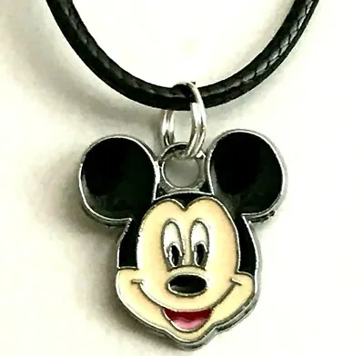 Mickey Mouse Necklace Disney 17-19  Black Cord Enamel Pendant Charm • $5.99