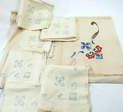 Vintage Linen Tablecloth And Napkins Stamped For Embroidery • $24
