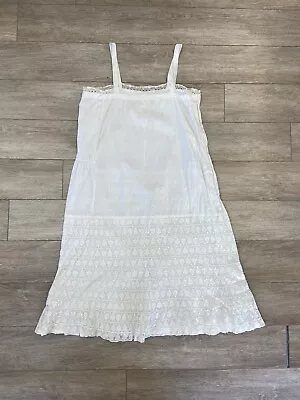 Antique Edwardian White Cotton Slip Dress Or Petticoat Lace Skirt 1910s AS IS • $68