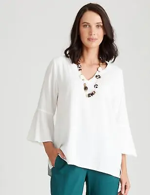 KATIES - Womens Tops - White - Linen Top - V Neck - Blouse - Women's Clothing • £15.43